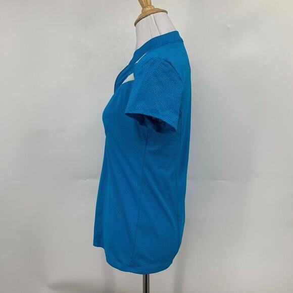 Lucky In Love Shirt Womens XS Extra Small Lagoon White Pin Dot Quarter Zip Polo - Picture 5 of 11